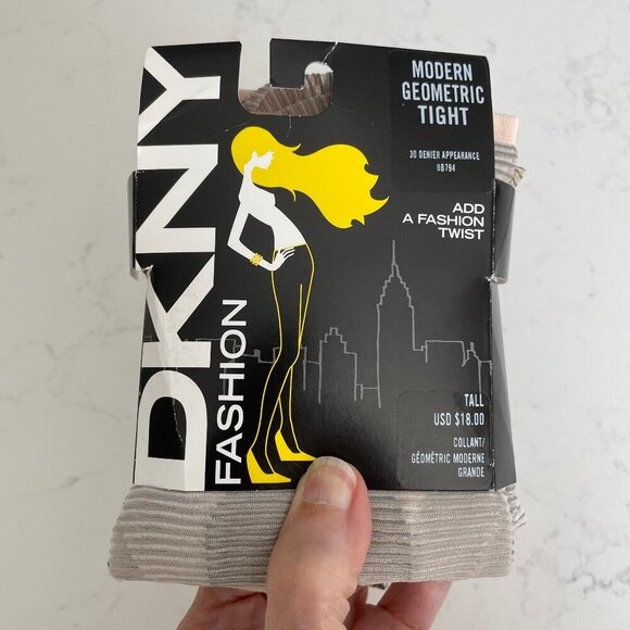 DKNY Fashion for Nordstrom Tulle Combo Modern Geometric Tights Grey Tan Sz Tall - Picture 1 of 10